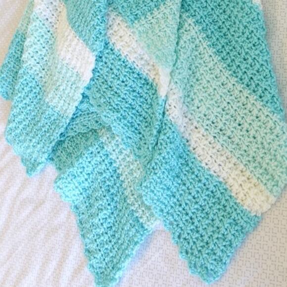 Dolphin Blues / Crochet Afghan Blanket / Soft Silky Yarn - Picture 9 of 15